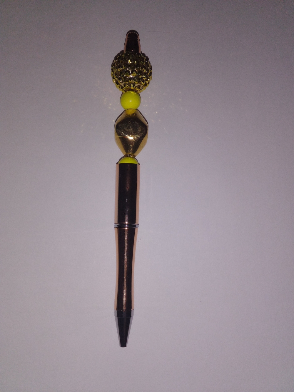 Decorative Beaded Ballpoint Pen in Metallic Rose Gold and Bright Yellow